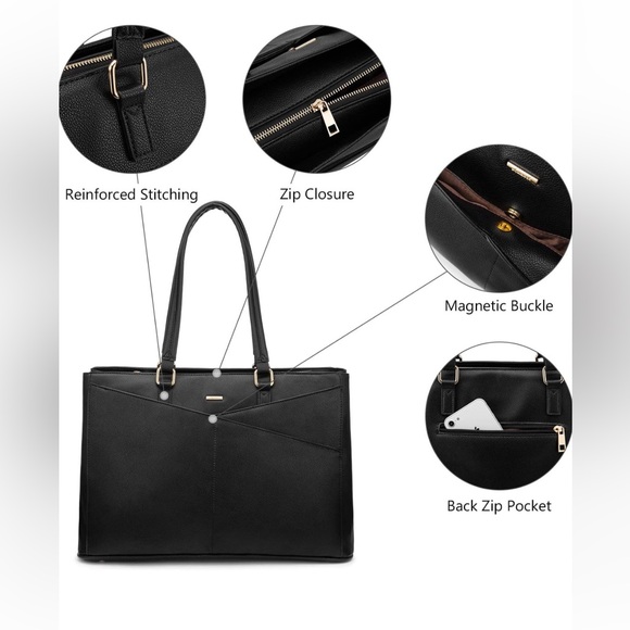 LOVEVOOK Laptop Tote Bag for Women 15.6 Inch Waterproof Leather Computer Bags - Picture 7 of 9